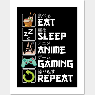 Eat Sleep Anime Gaming Repeat Kawaii Otaku Anime Posters and Art